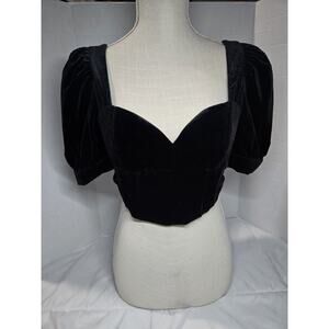 Vtg Glamorous PetS Stretch Marie Black Velvet Cropped Boho Whimsigoth Romantic